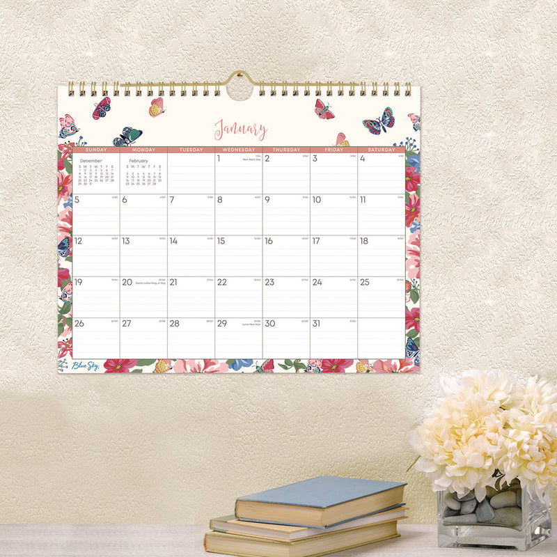 Blue Sky® Fly By Monthly Wall Calendar, Butterflies Artwork, 11" x 8.75", Cream/Pink/Blue Sheets, 12-Month (Jan to Dec): 2026 (BLS148643) Each