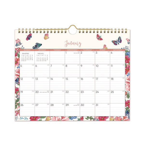 Blue Sky® Fly By Monthly Wall Calendar, Butterflies Artwork, 11" x 8.75", Cream/Pink/Blue Sheets, 12-Month (Jan to Dec): 2026 (BLS148643) Each