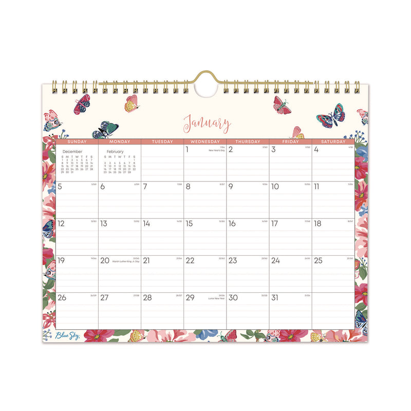 Blue Sky® Fly By Monthly Wall Calendar, Butterflies Artwork, 11" x 8.75", Cream/Pink/Blue Sheets, 12-Month (Jan to Dec): 2026 (BLS148643) Each