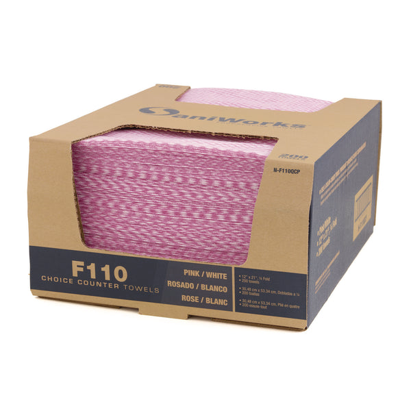 HOSPECO Choice Counter Foodservice Wiper, 1-Ply, 12 x 21, Pink/White, 200/Carton (HOSNF110QCP) Case of 200