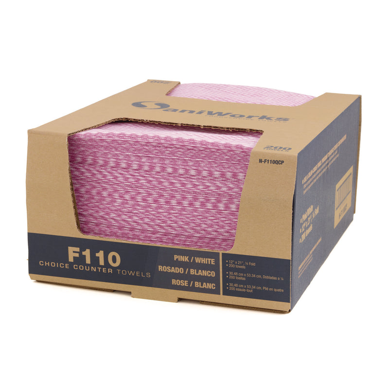 HOSPECO Choice Counter Foodservice Wiper, 1-Ply, 12 x 21, Pink/White, 200/Carton (HOSNF110QCP) Case of 200