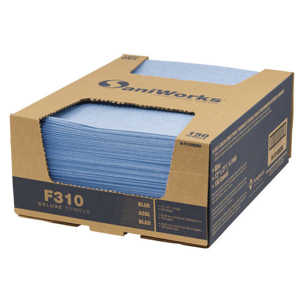 HOSPECO Deluxe Foodservice Wiper, 1-Ply, 13 x 21, Blue, 150/Carton (HOSNF310QCBA) Case of 150
