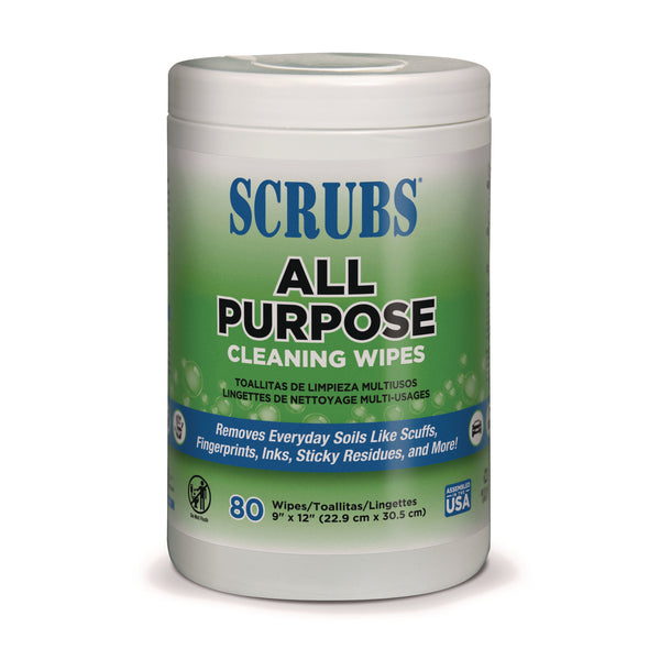 SCRUBS Multi-Surface Wipes, 9 x 12, Citrus Scent, White, 80 Wipes/Canister, 6 Canisters/Carton (ITW96580) Case of 6