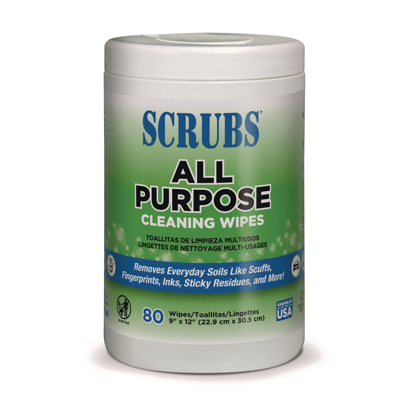 SCRUBS Multi-Surface Wipes, 9 x 12, Citrus Scent, White, 80 Wipes/Canister, 6 Canisters/Carton (ITW96580) Case of 6