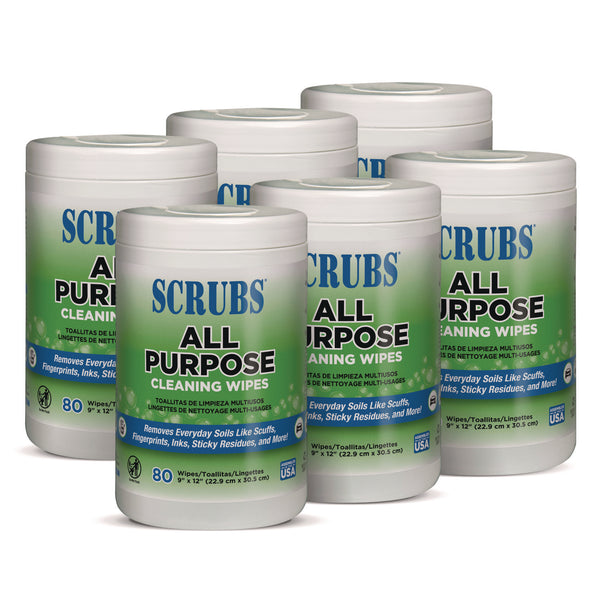 SCRUBS Multi-Surface Wipes, 9 x 12, Citrus Scent, White, 80 Wipes/Canister, 6 Canisters/Carton (ITW96580) Case of 6