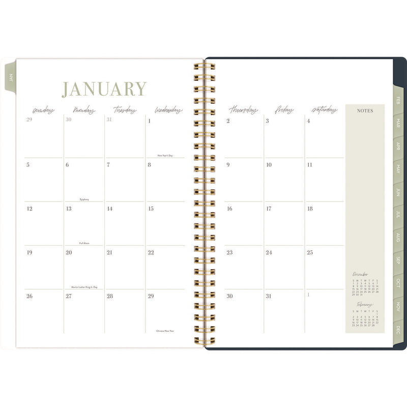 Cambridge® Leah Bisch Weekly/Monthly Floral Planner, Floral Artwork, 8.5" x 6.38", Blue/White/Gold Cover, 12-Month (Jan to Dec): 2025 (AAGLB34200) Each