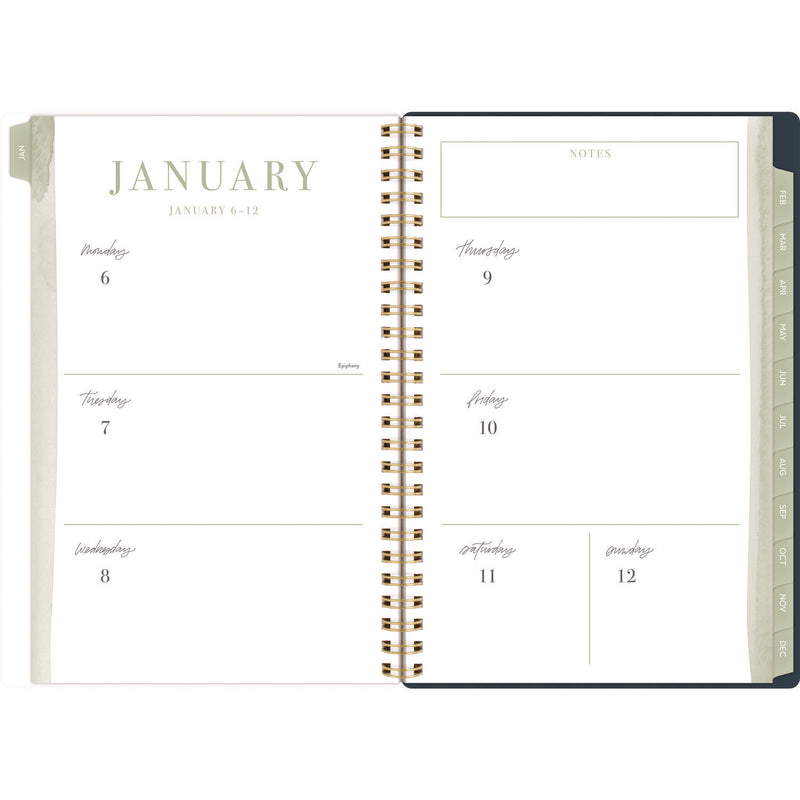 Cambridge® Leah Bisch Weekly/Monthly Floral Planner, Floral Artwork, 8.5" x 6.38", Blue/White/Gold Cover, 12-Month (Jan to Dec): 2025 (AAGLB34200) Each