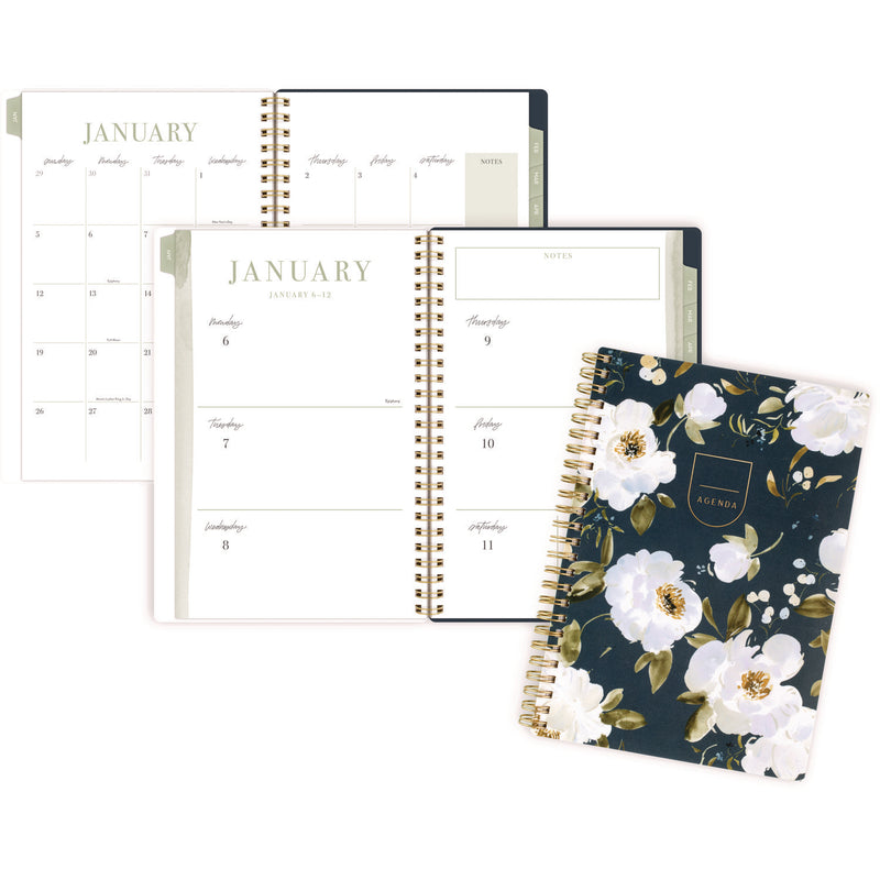 Cambridge® Leah Bisch Weekly/Monthly Floral Planner, Floral Artwork, 8.5" x 6.38", Blue/White/Gold Cover, 12-Month (Jan to Dec): 2025 (AAGLB34200) Each