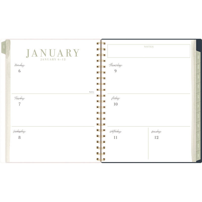 Cambridge® Leah Bisch Weekly/Monthly Floral Planner, Floral Artwork, 11" x 9.25", Blue/White/Gold Cover, 12-Month (Jan to Dec): 2025 (AAGLB34905) Each