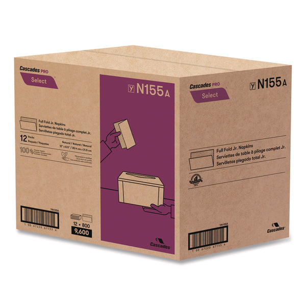 Cascades Select Full Fold II Napkins, 1-Ply, 12 x 8.5, White, 800/Pack, 12 Packs/Carton (CSDN155) Case of 12