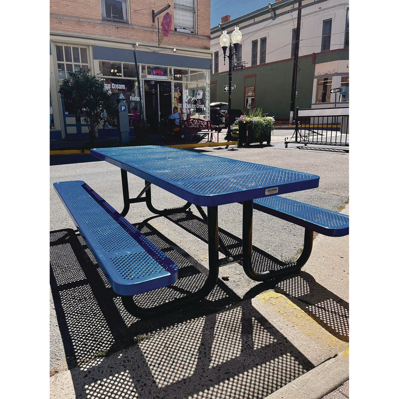 Global Industrial® Expanded Steel Picnic Table, Rectangular, 96 x 62 x 29.5, Blue Top, Blue Base/Legs (GBE277153BL) Each