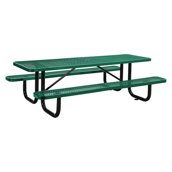 Global Industrial® Expanded Steel Picnic Table, Rectangular, 96 x 62 x 29.5, Green Top, Green Base/Legs (GBE277153GN) Each