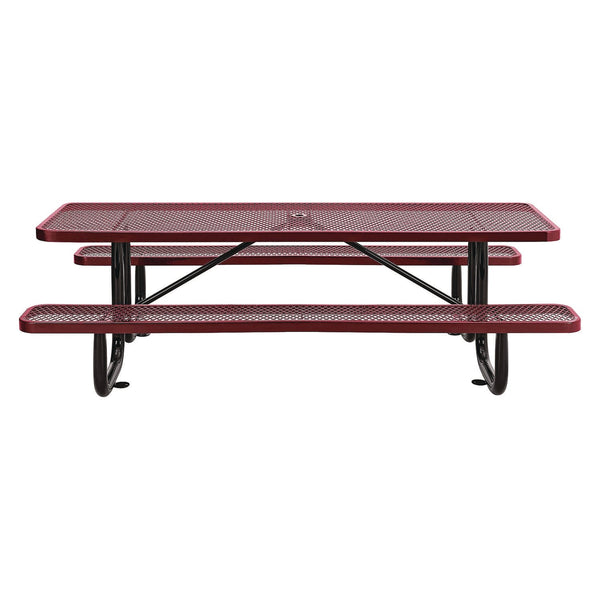 Global Industrial® Expanded Steel Picnic Table, Rectangular, 96 x 62 x 29.5, Red Top, Red Base/Legs (GBE277153RD) Each