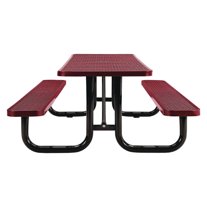 Global Industrial® Expanded Steel Picnic Table, Rectangular, 96 x 62 x 29.5, Red Top, Red Base/Legs (GBE277153RD) Each