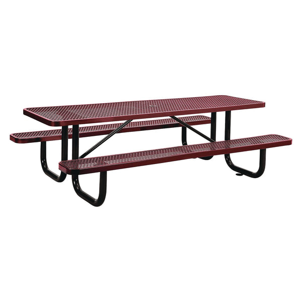 Global Industrial® Expanded Steel Picnic Table, Rectangular, 96 x 62 x 29.5, Red Top, Red Base/Legs (GBE277153RD) Each
