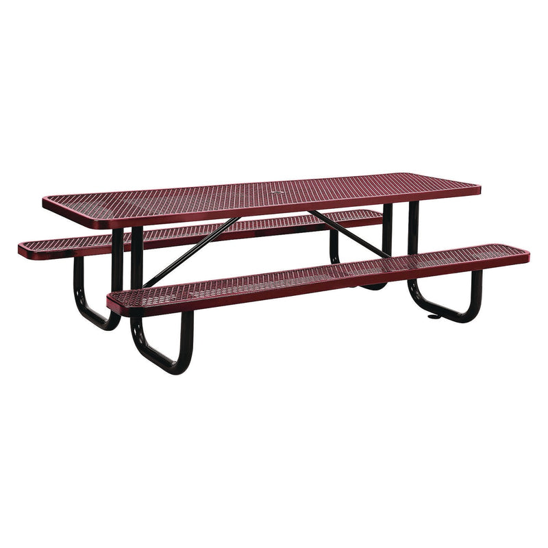 Global Industrial® Expanded Steel Picnic Table, Rectangular, 96 x 62 x 29.5, Red Top, Red Base/Legs (GBE277153RD) Each