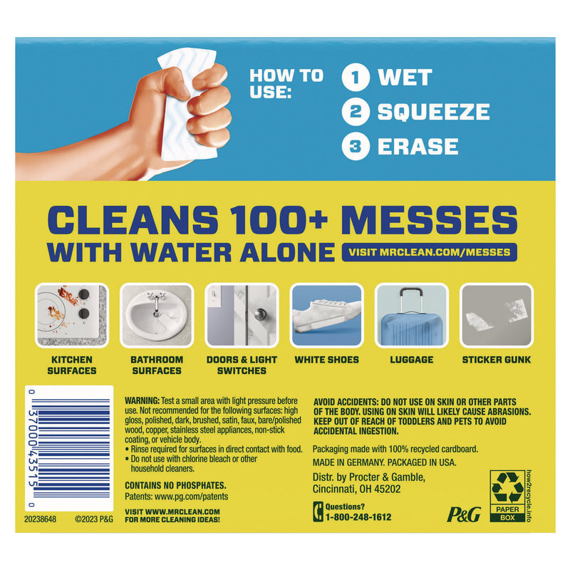 Mr. Clean Magic Eraser, 4.6 x 2.3, 1" Thick, White, 2/Pack, 12 Packs/Carton (PGC43515) Case of 12