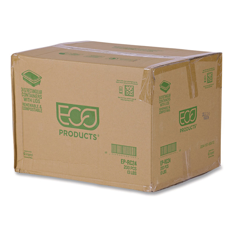 Renewable and Compostable Rectangular Deli Containers with Lid, 24 oz, 4 x 5.5 x 2, Clear, Plastic, 50/Pack, 4 Packs/Carton (ECOEPRC24) Case of 200