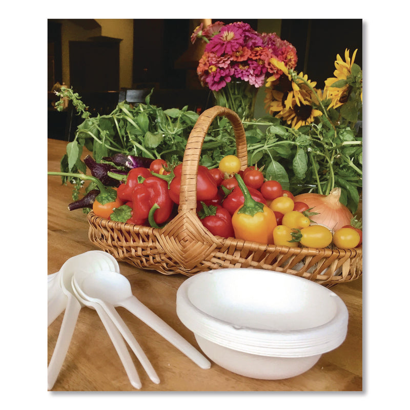 Plantware Compostable Soup Spoon, Heavyweight, Plastic, White, 50/Pack, 20 Packs/Carton (ECOEPS014) Case of 1000