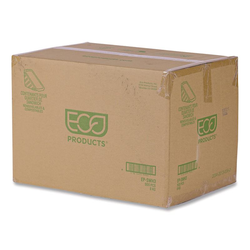 Compostable Takeout Wedge Sandwich Containers, 4.25 x 4.25 x 6.5 x 3, Clear, Plastic, 500/Carton (ECOEPSWH3) Case of 500