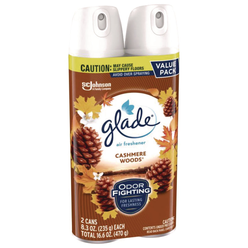 Glade Air Freshener, Cashmere Woods Scent, 8.3 oz Aerosol Can, 2/Pack (SJN377361PK) Pack of 2