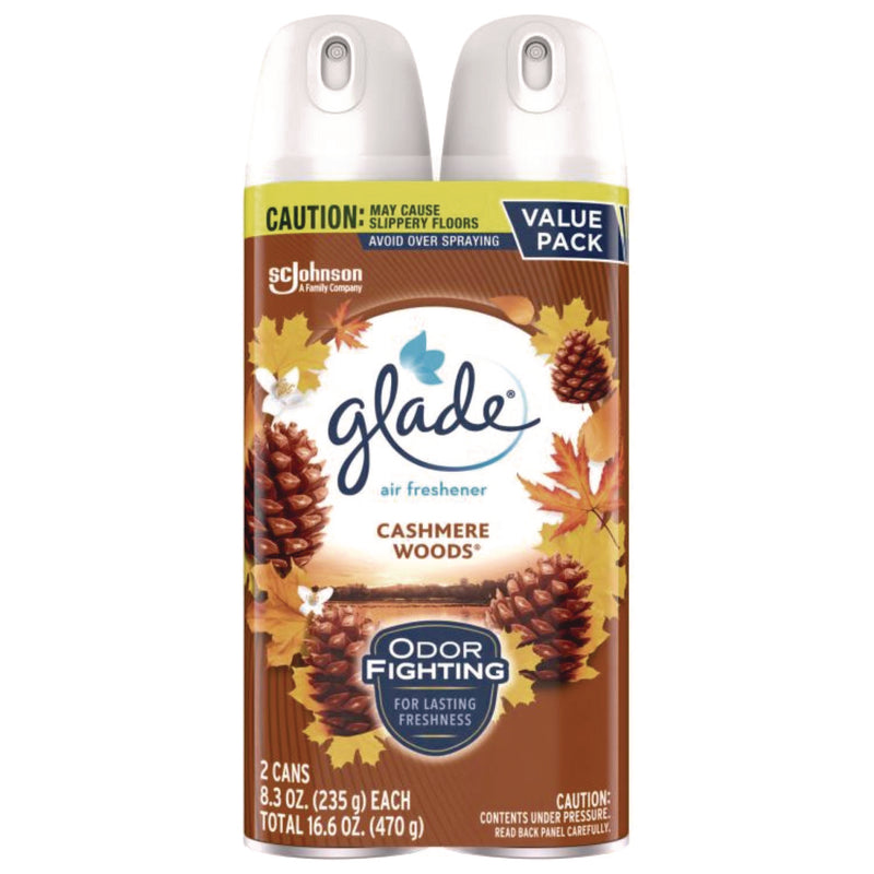 Glade Air Freshener, Cashmere Woods Scent, 8.3 oz Aerosol Can, 2/Pack (SJN377361PK) Pack of 2