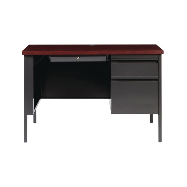 Alera® Single Pedestal Steel Desk, 45" x 24" x 29.5", Mahogany/Charcoal, Charcoal Legs (ALEHSD4524CM)