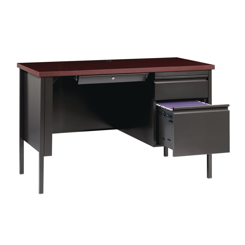 Alera® Single Pedestal Steel Desk, 45" x 24" x 29.5", Mahogany/Charcoal, Charcoal Legs (ALEHSD4524CM) Each