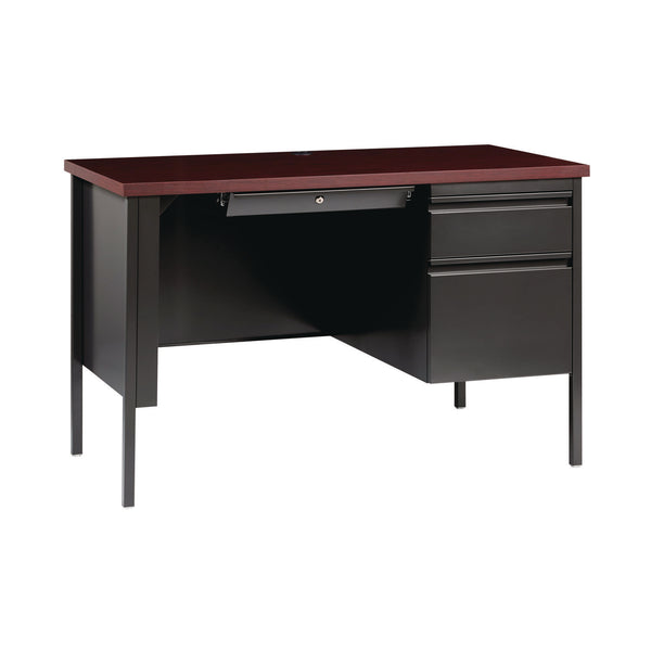 Alera® Single Pedestal Steel Desk, 45" x 24" x 29.5", Mahogany/Charcoal, Charcoal Legs (ALEHSD4524CM)