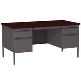 Alera® Double Pedestal Steel Desk, 60" x 30" x 29.5", Mahogany/Charcoal, Charcoal Legs (ALEHSD6030CM)