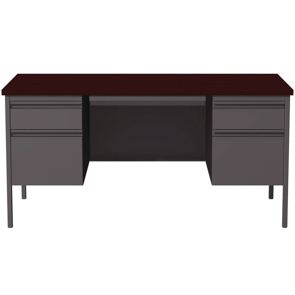 Alera® Double Pedestal Steel Desk, 60" x 30" x 29.5", Mahogany/Charcoal, Charcoal Legs (ALEHSD6030CM)