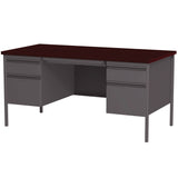 Alera® Double Pedestal Steel Desk, 60" x 30" x 29.5", Mahogany/Charcoal, Charcoal Legs (ALEHSD6030CM)