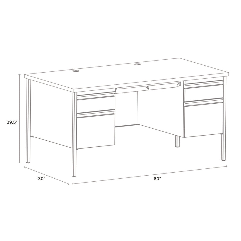 Alera® Double Pedestal Steel Desk, 60" x 30" x 29.5", Mahogany/Charcoal, Charcoal Legs (ALEHSD6030CM)