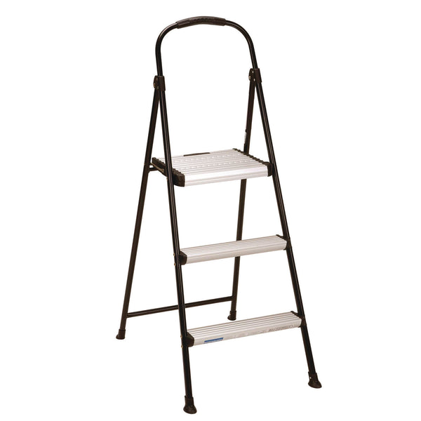 Cosco® 3-Step Stepstool, 250 lb, 28.75" Tall, 28.35" Spread, Black/Silver (CSC11425ABK1E) Each