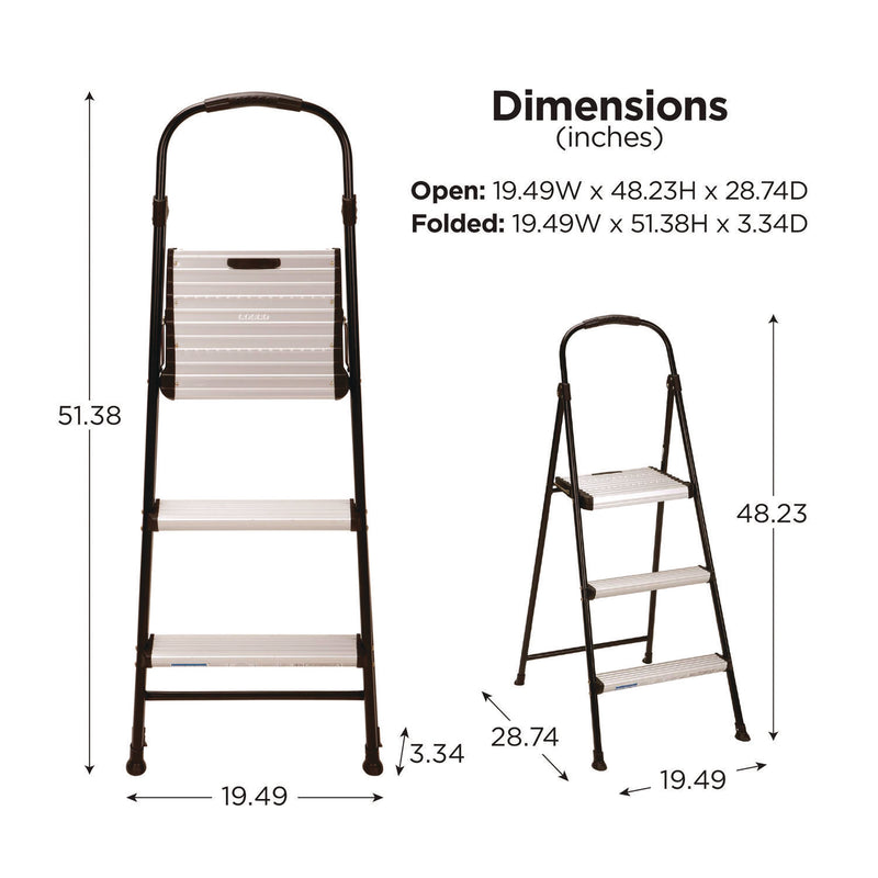 Cosco® 3-Step Stepstool, 250 lb, 28.75" Tall, 28.35" Spread, Black/Silver (CSC11425ABK1E) Each