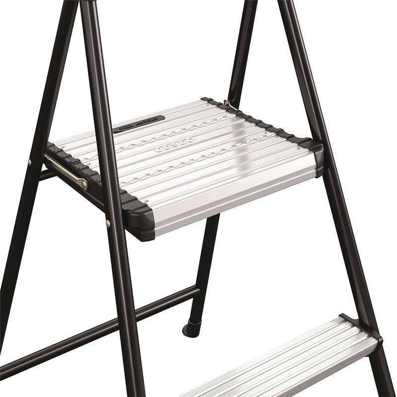 Cosco® 2-Step Stepstool, 250 lb Capacity, 19" Working Height, 22.5" Spread, Black/Silver (CSC11325ABK1E) Each