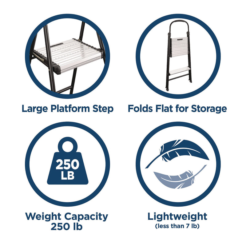 Cosco® 2-Step Stepstool, 250 lb Capacity, 19" Working Height, 22.5" Spread, Black/Silver (CSC11325ABK1E) Each