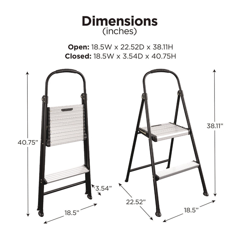 Cosco® 2-Step Stepstool, 250 lb Capacity, 19" Working Height, 22.5" Spread, Black/Silver (CSC11325ABK1E) Each