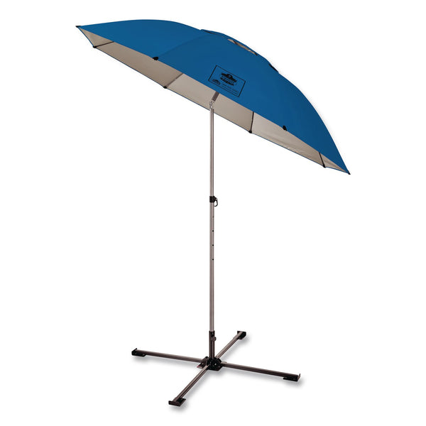 Ergodyne SHAX 6199 Lightweight Work Umbrella and Stand Kit, 90" Span, 92" Long, Blue Canopy (EGO12966) Each