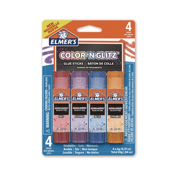 Elmer's® Glitter Glue Sticks, 0.21 oz, Applies Assorted Colors, Dries Clear Glitter, 4/Pack (EPI2197114) Pack of 4