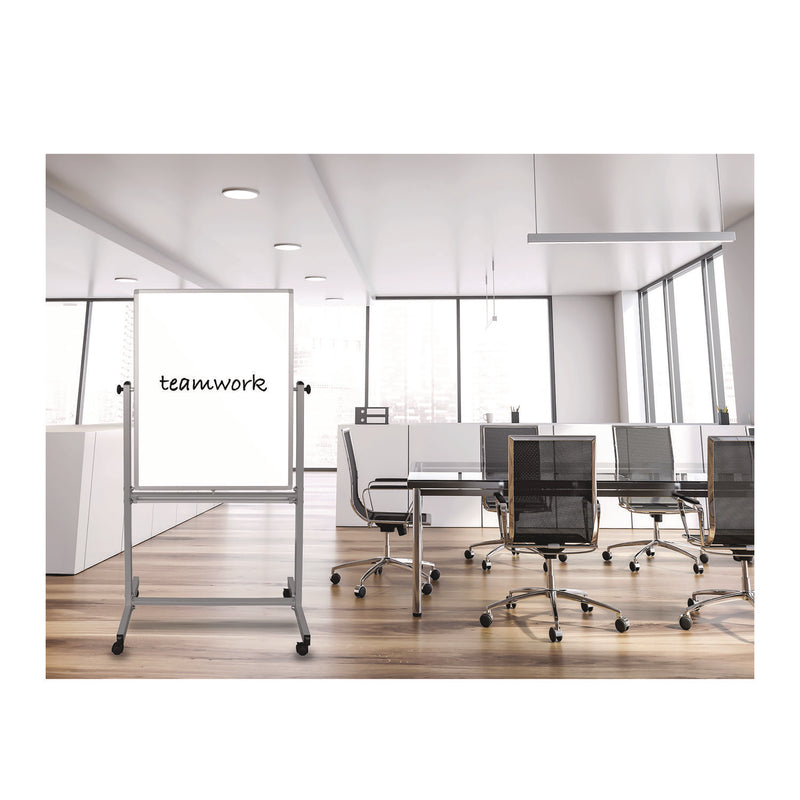 Luxor Mobile Magnetic Whiteboard, 27" x 59", White Surface, Satin Aluminum Frame (LXOL270) Each