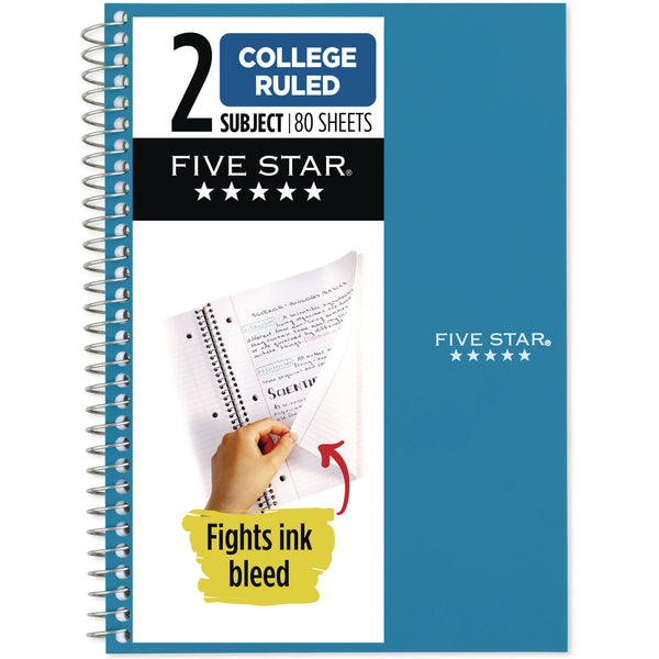 Five Star® Wirebound Notebook, 2-Subject, Medium/College Rule, Randomly Assorted Cover Color, (80) 9.6 x 6 Sheets (MEA840029) Each