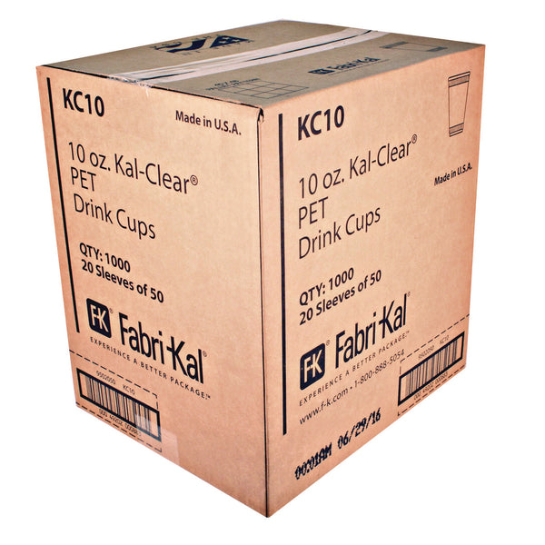 Fabri-Kal Kal-Clear PET Cold Drink Cups, 10 oz, Clear, 50/Bag, 20 Bags/Carton (FABKC10) Case of 20