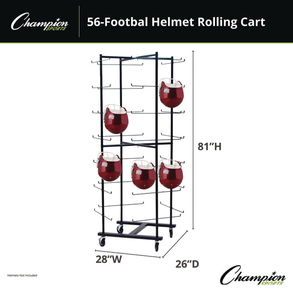 Champion Sports 56 Football Helmet Rolling Rack, 26" x 28" x 81", Black (CSIFBWR) Each