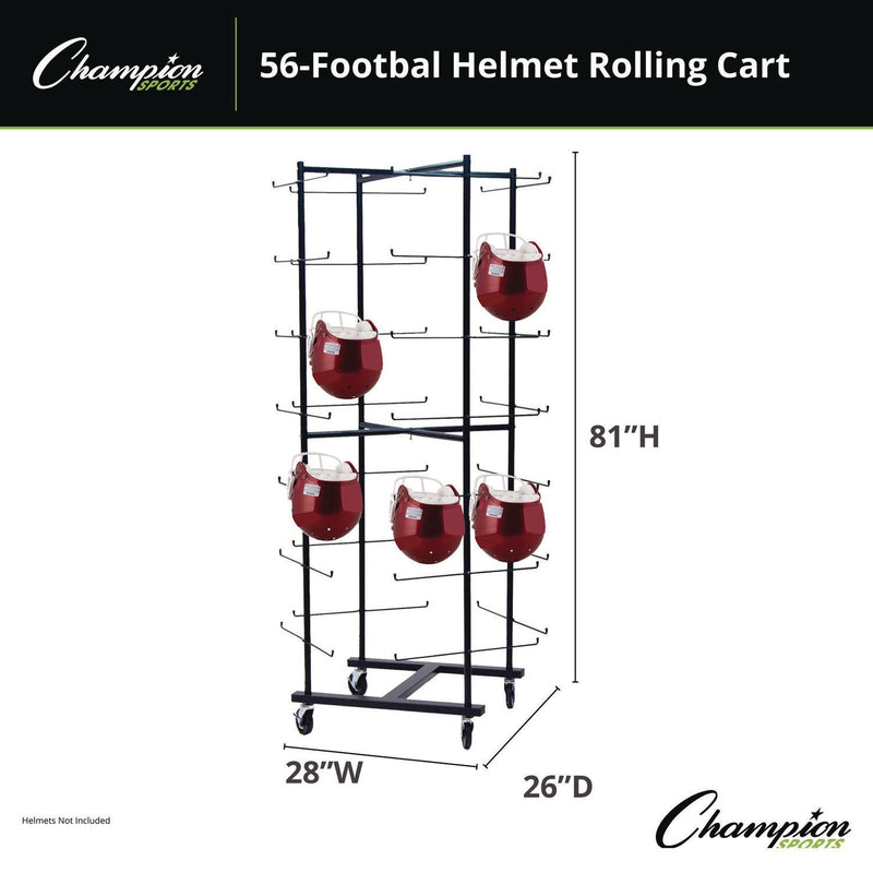 Champion Sports 56 Football Helmet Rolling Rack, 26" x 28" x 81", Black (CSIFBWR) Each