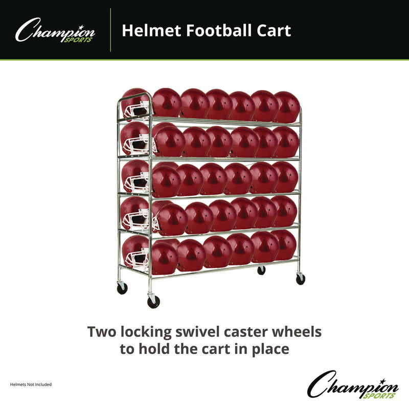 CH Products 60 Helmet Football Cart, Five Shelves, Metal, 176 lb Capacity, 24" x 61" x 65", Chrome (CSIFBHC) Each