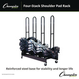 Champion Sports Mobile Four-Stack Shoulder Pad Rack, Metal, 176 lb Capacity, 24" x 59" x 68", Black (CSIFBSPR4) Each