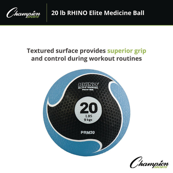 Champion Sports Rhino Elite Medicine Ball, 20 lb, Blue (CSIPRM20) Each