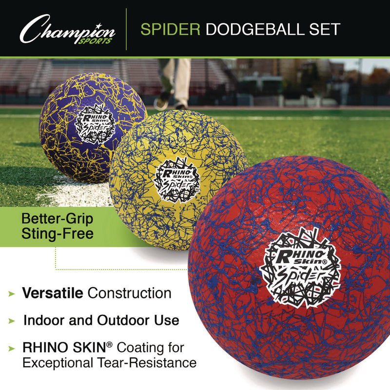 Champion Sports Rhino Skin Spider Dodgeball Set, 6.3" Diameter, Assorted Colors, 6/Set (CSIRXSPDRSET) Each