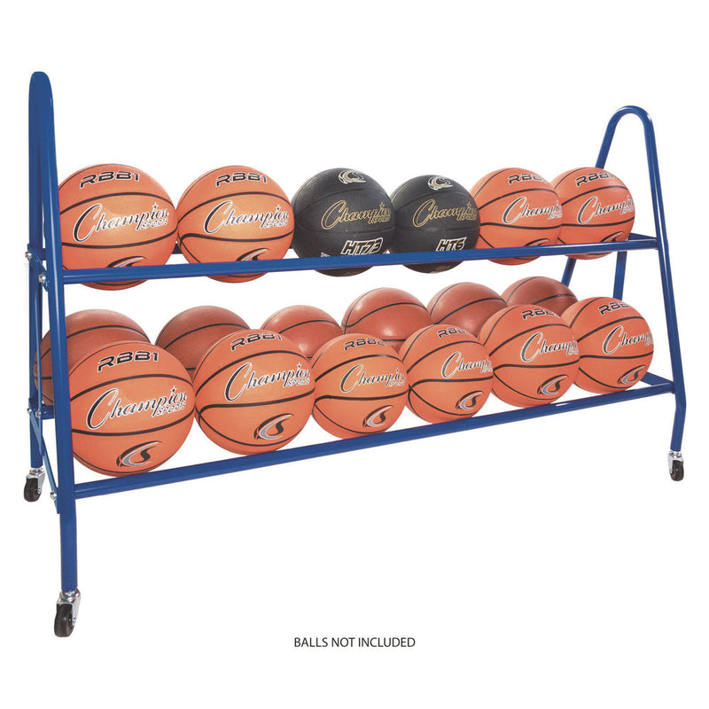 Champion Sports Heavy-Duty Deluxe Ball Cart, Metal, 132 lb Capacity, 17.5 x 59 x 35.75, Blue (CSIBRC18) Each
